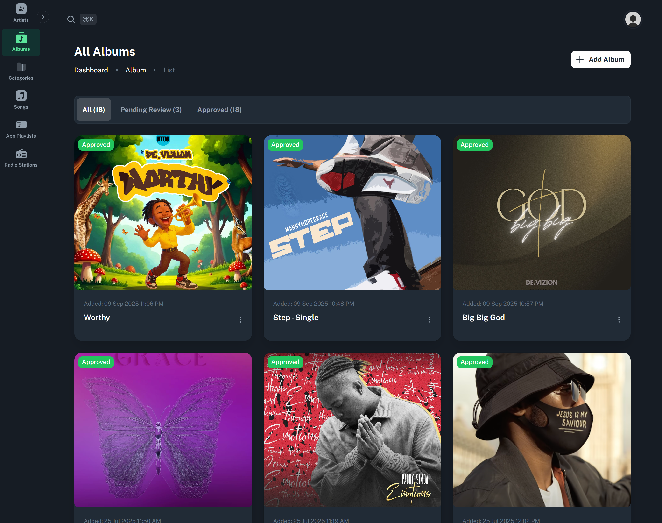 Life Music: Artist Management & Streaming Platform dashboard preview
